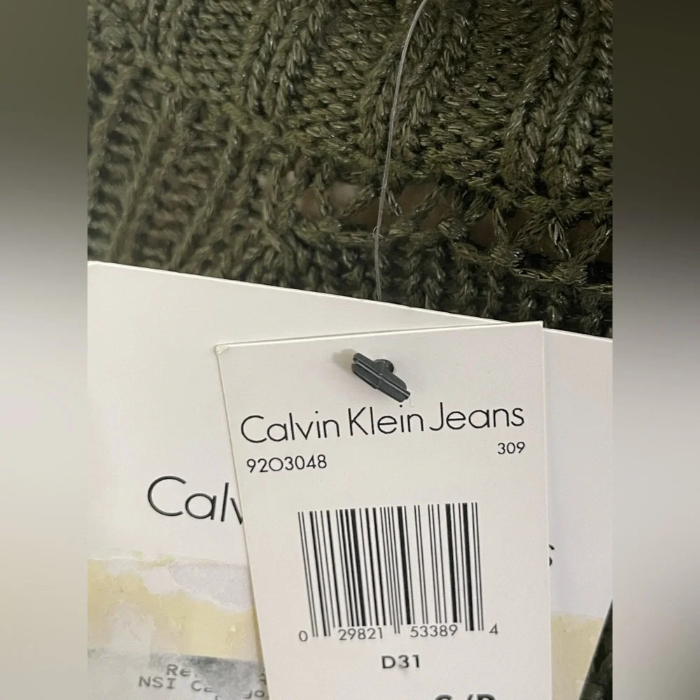 Sz S women Calvin Klein Jeans Olive Green knit Sweater - Picture 8 of 13